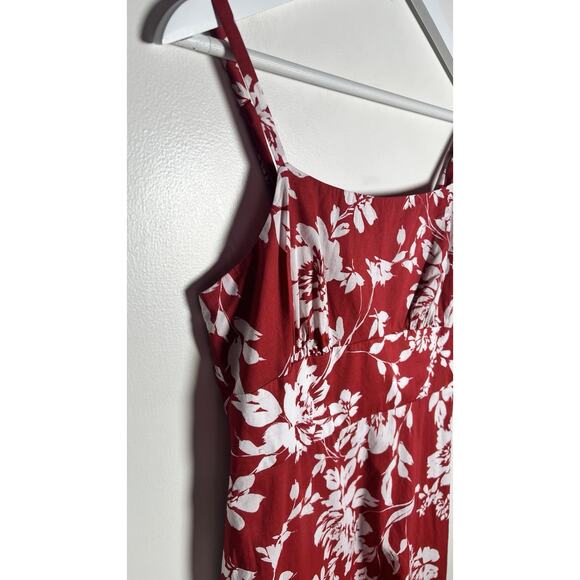 MADEWELL Womens 6 Red Floral Adjustable Straps Square Neck Smock Back MIDI Dress - Picture 7 of 11